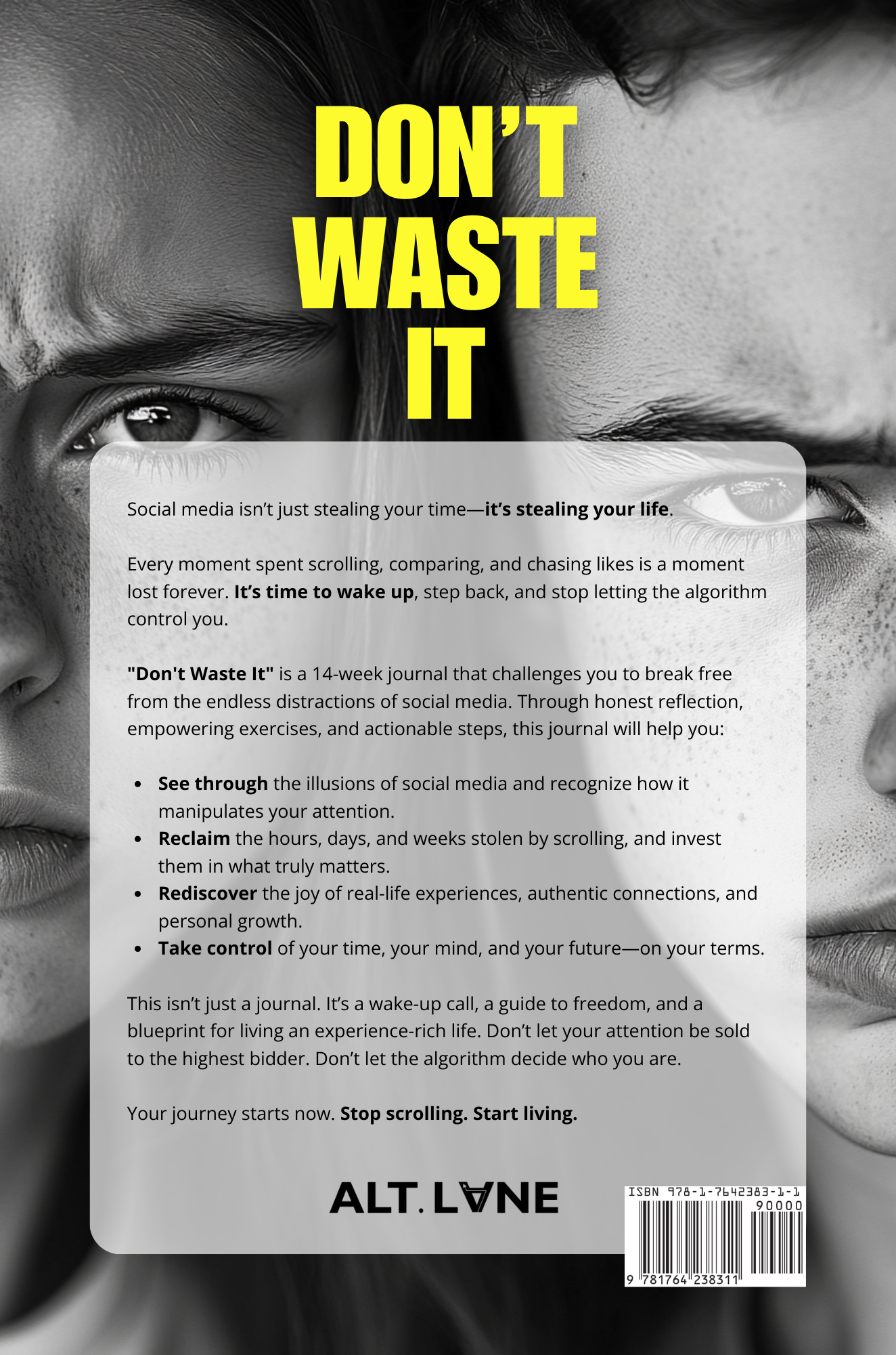 Don't Waste It journal back cover with description