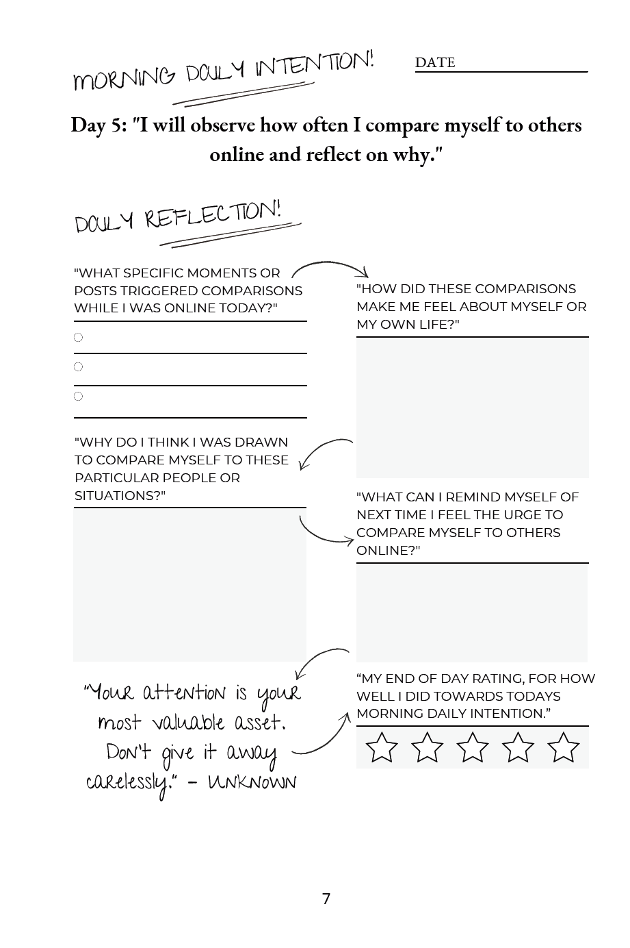 Don't Waste It journal interior pages with prompts