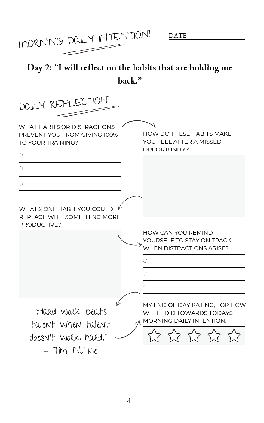 Yes Coach journal interior with athlete training prompts